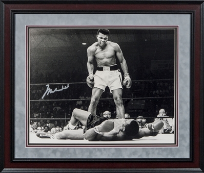 Muhammad Ali Signed B&W Framed 16 x 20 Photo of Ali Standing Over Liston (JSA)